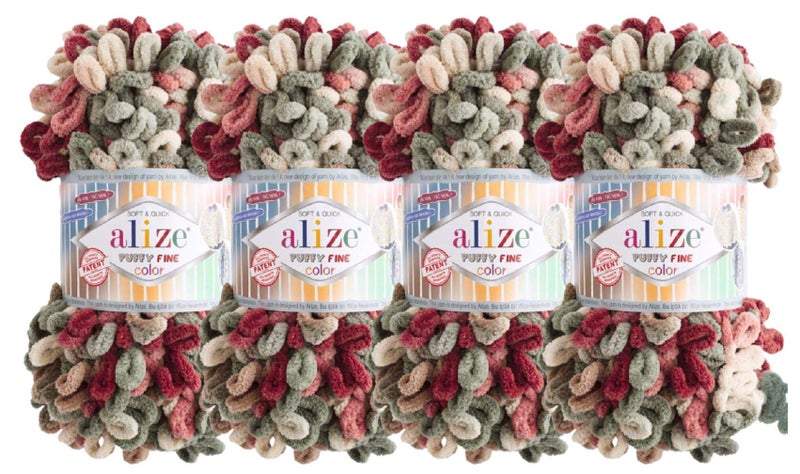 Alize Puffy Fine Color Baby Blanket Small Loop 100% Micropolyester Soft Yarn Lot of 4skn 400gr 64yds (6039) - Image 1